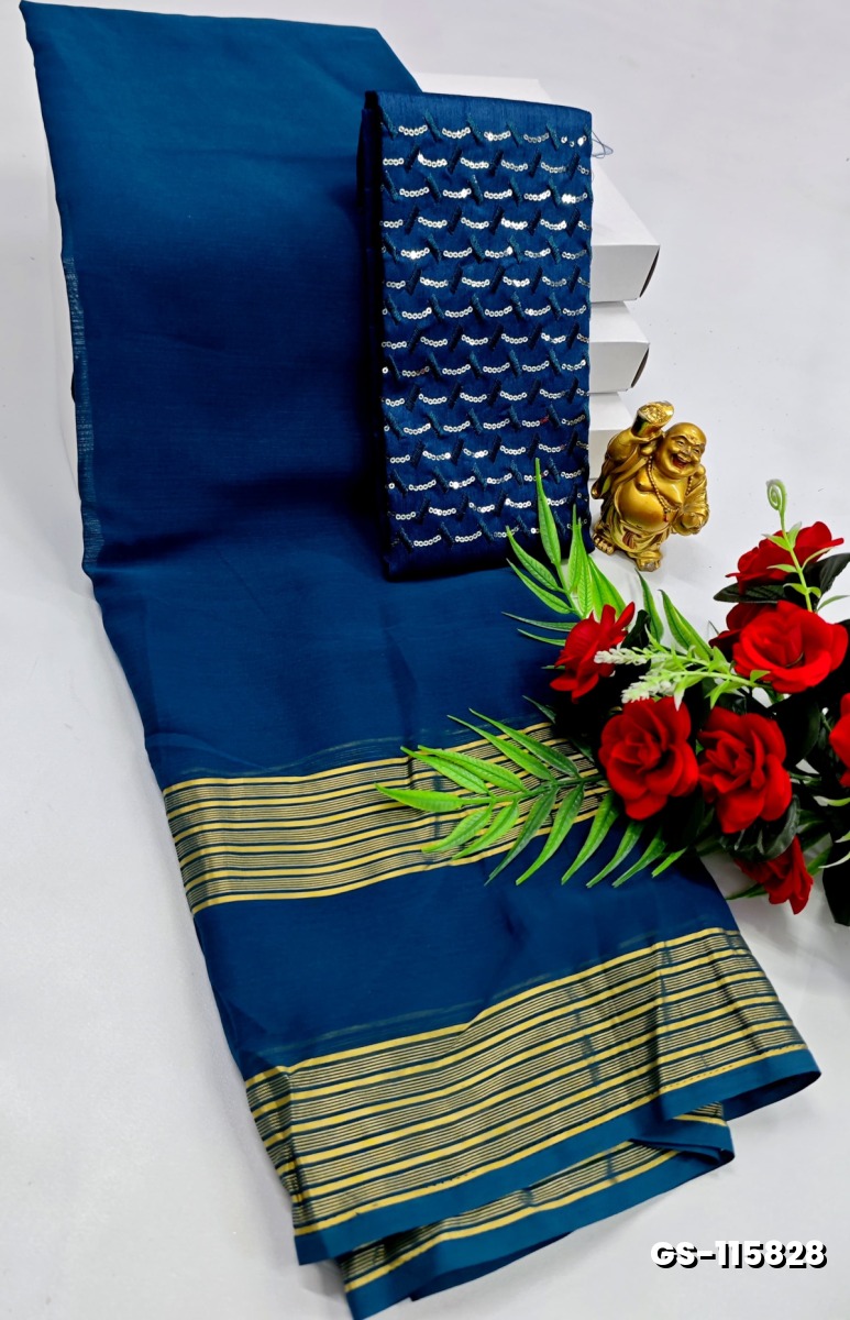 GEORGETTE FANCY SOFT SILK SAREES - BULE