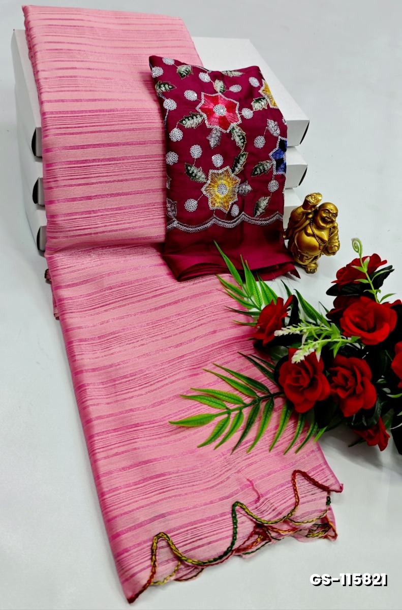 GEORGETTE FANCY SOFT SILK SAREES - BABY PINK (1)