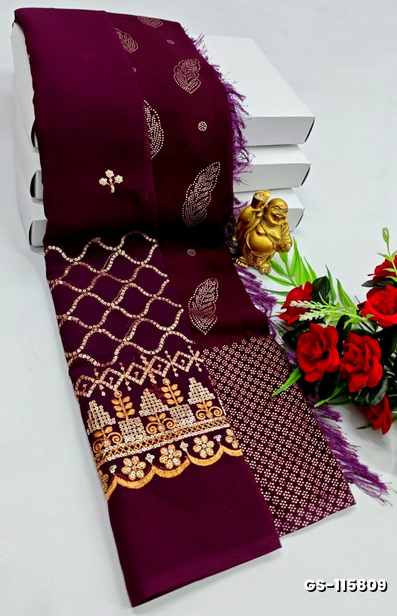 GEORGETTE FANCY SOFT SILK SAREES - PURPLE COLOUR