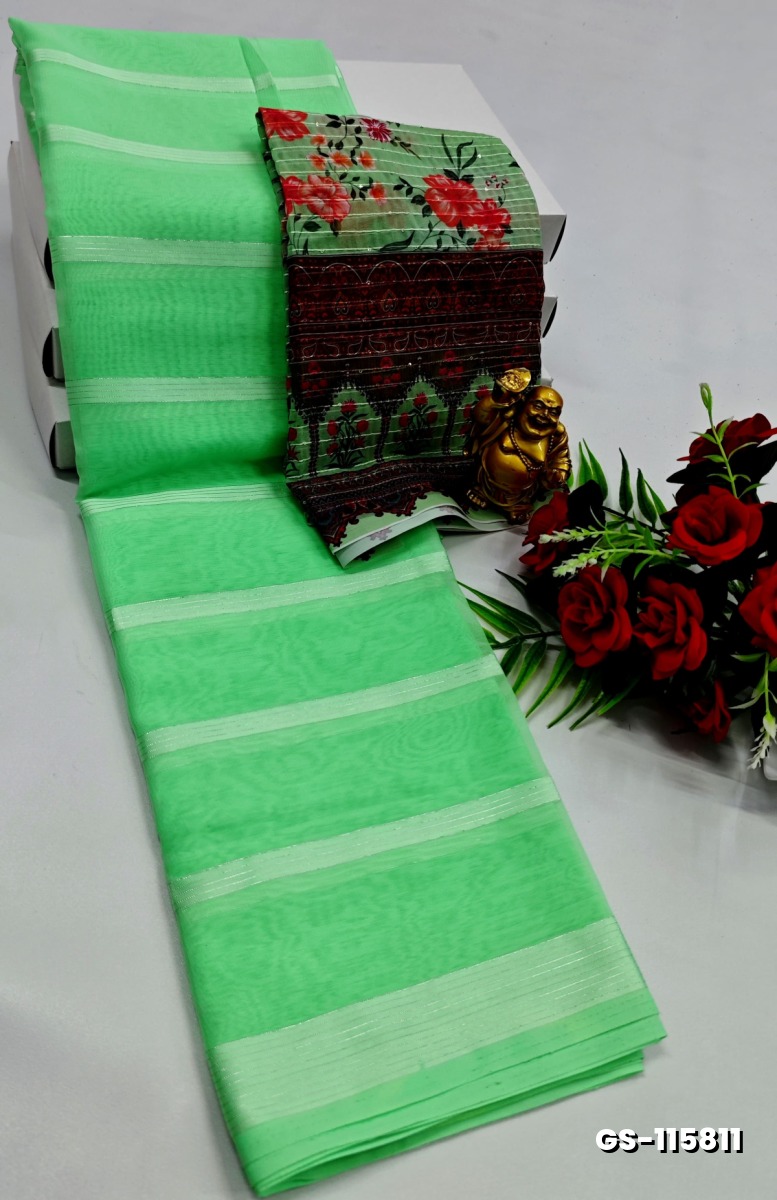 GEORGETTE FANCY SOFT SILK SAREES - PARET GREEN