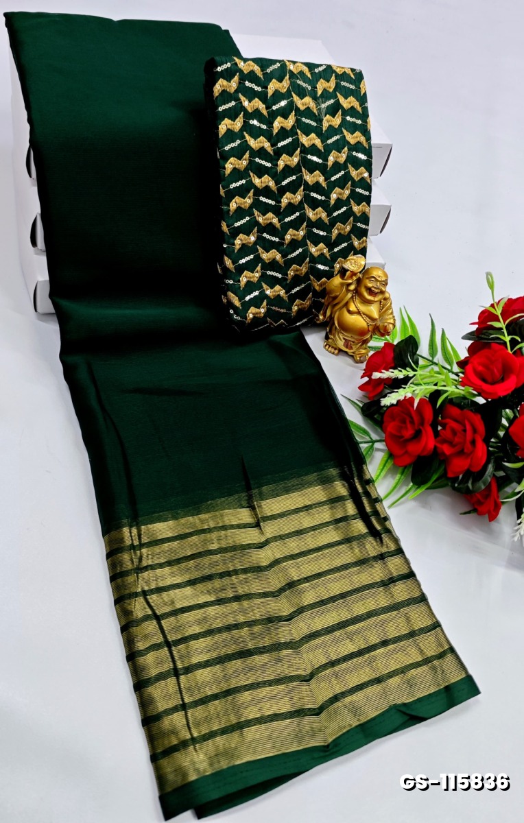 GEORGETTE FANCY SOFT SILK SAREES - BOTTLE GREEN