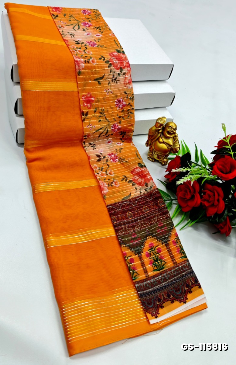 GEORGETTE FANCY SOFT SILK SAREES - ORANGE