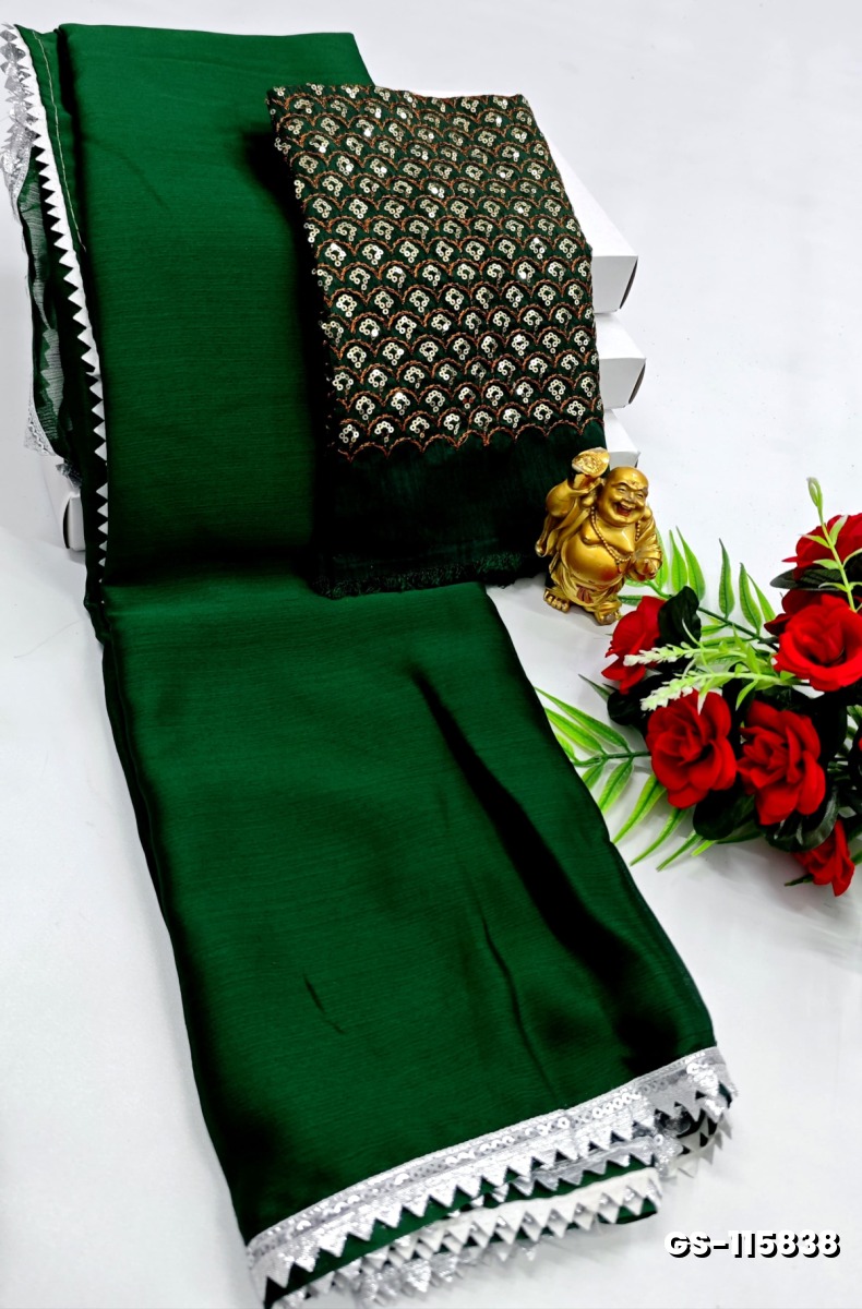 GEORGETTE FANCY SOFT SILK SAREES - DARK GREEN