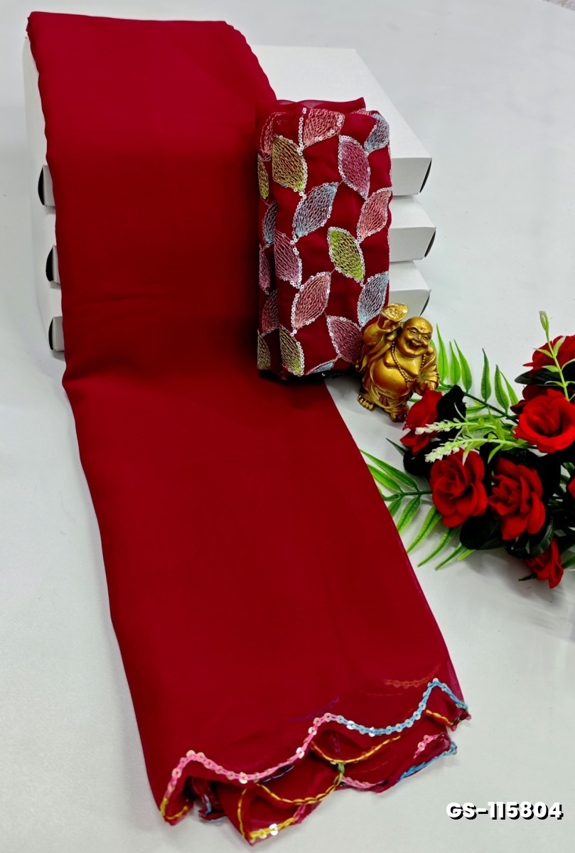 GEORGETTE FANCY SOFT SILK SAREES - RED (1)