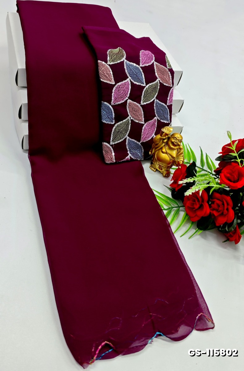 GEORGETTE FANCY SOFT SILK SAREES - MERUN
