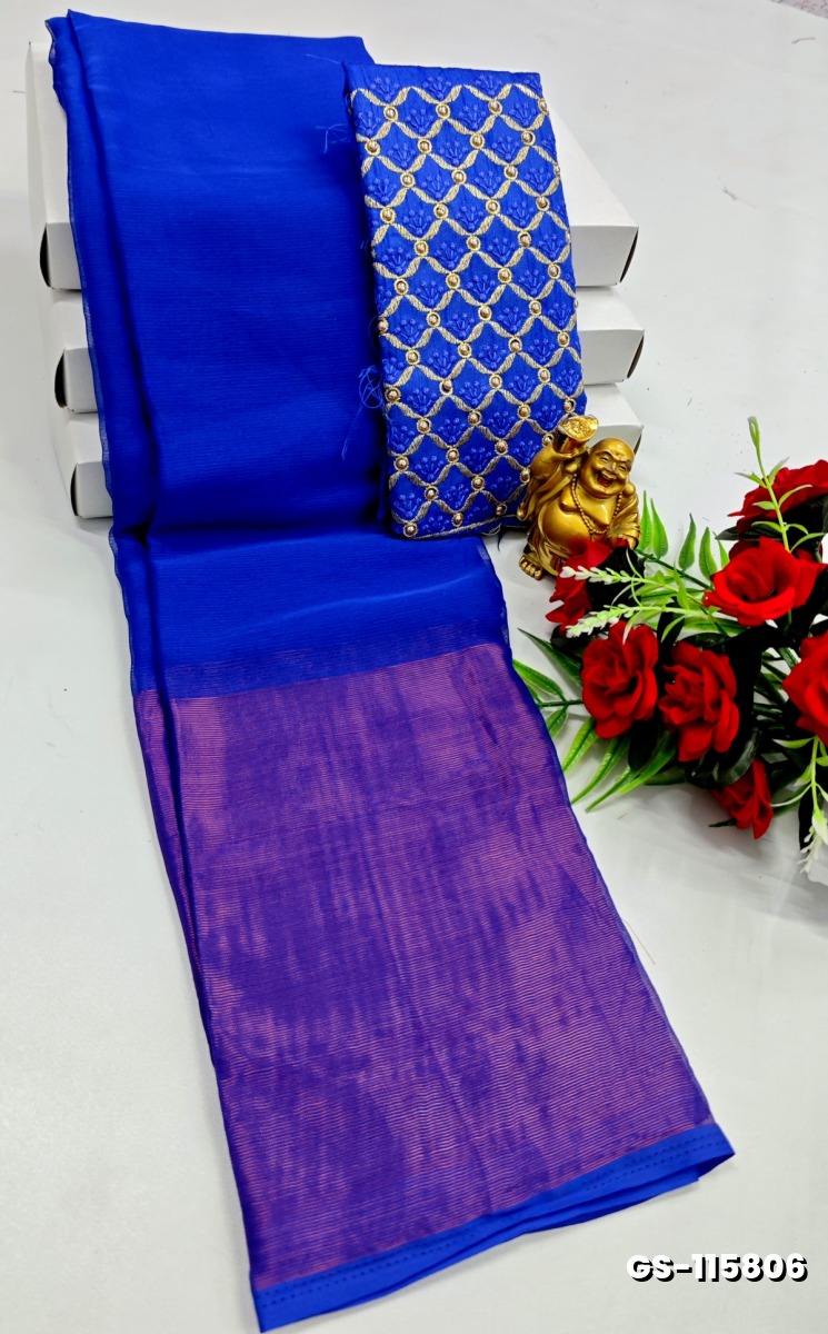 GEORGETTE FANCY SOFT SILK SAREES - ROYAL BLUE