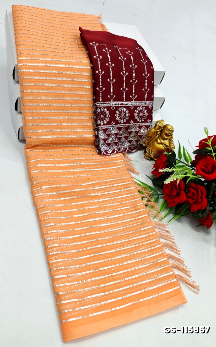 GEORGETTE FANCY SOFT SILK SAREES - LIGHT ORANGE (1)