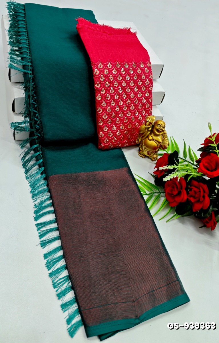 GEORGETTE FANCY SOFT SILK SAREES - GREEN COLOUR (1)