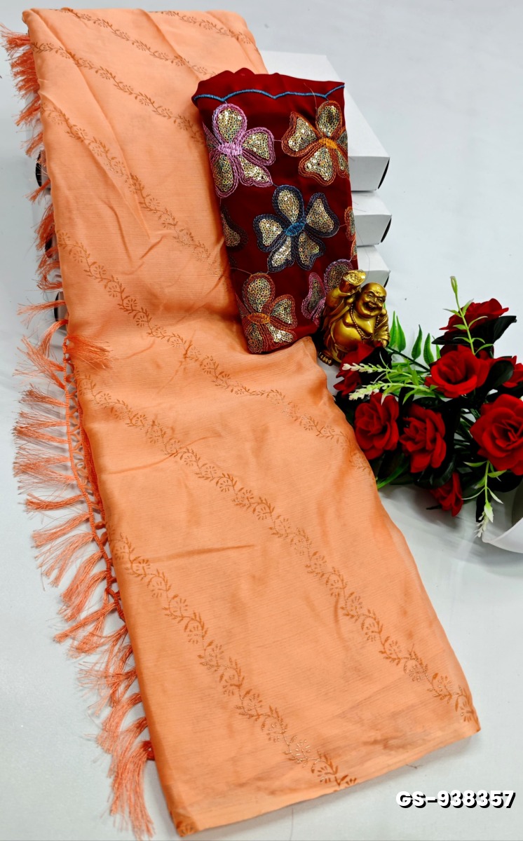 GEORGETTE FANCY SOFT SILK SAREES - LIGHT ORANGE (2)