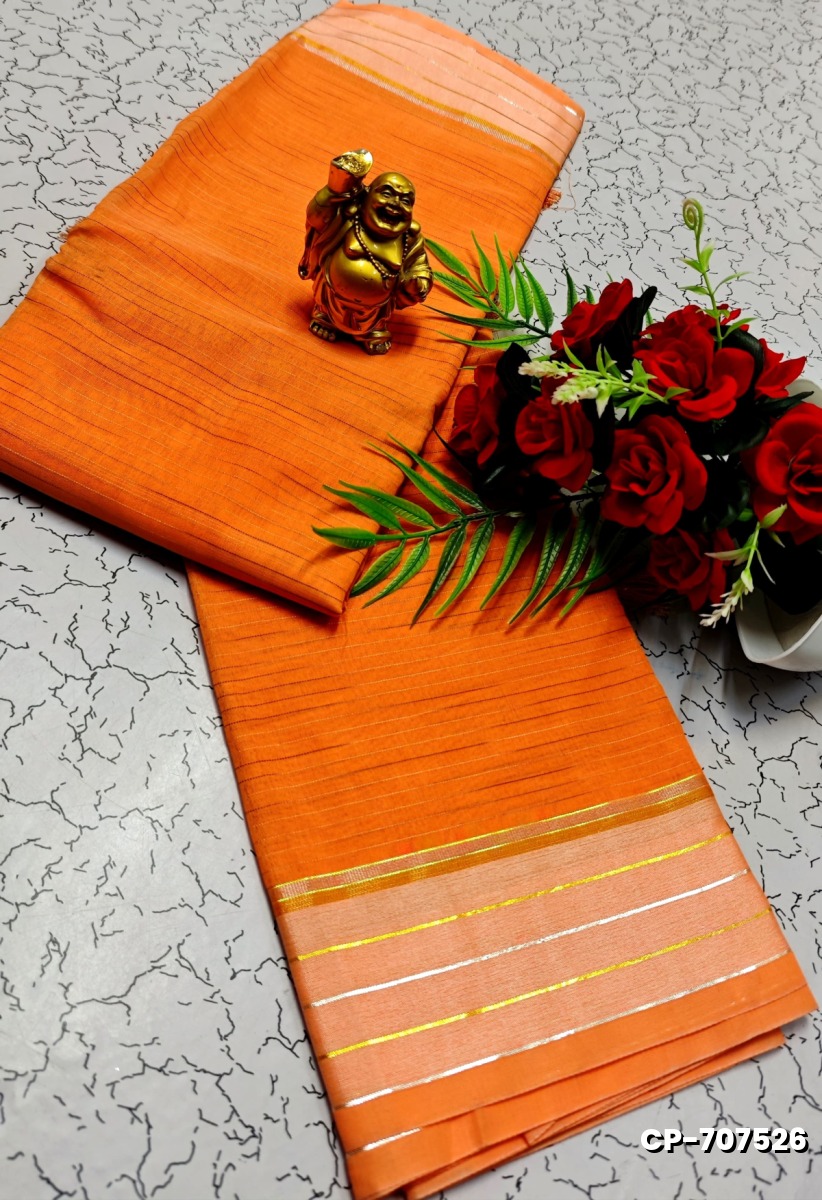 FANCY PLAIN COTTON  SOFT SILK SAREES - ORANGE N