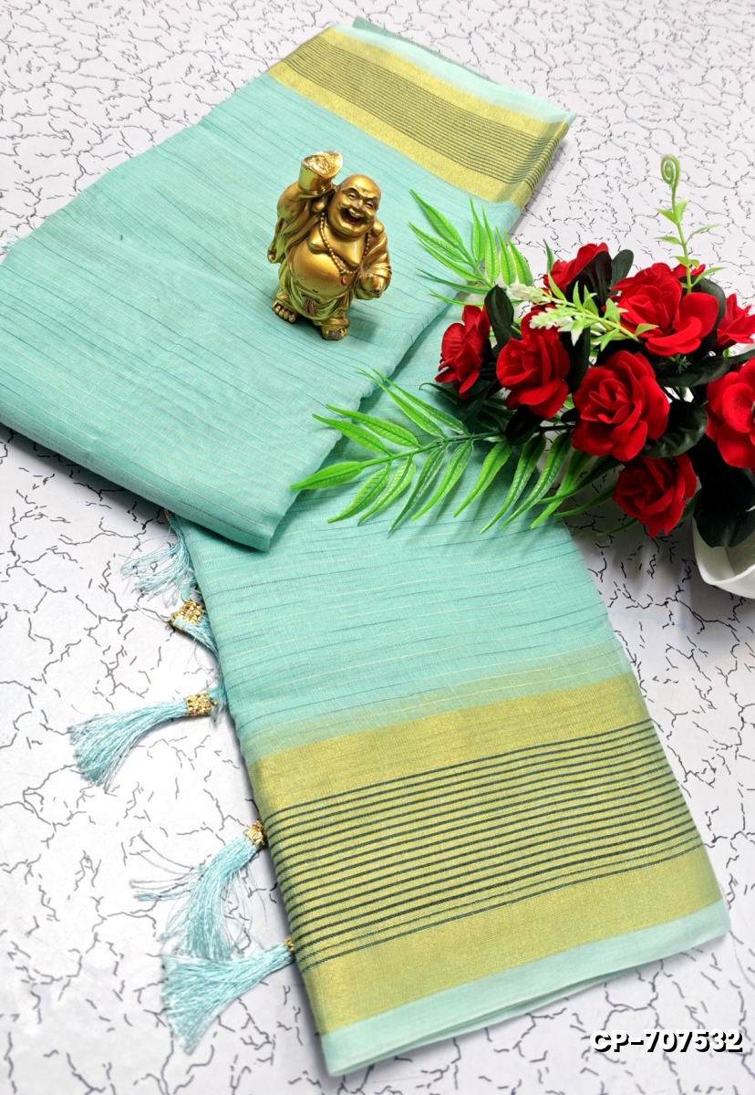 FANCY PLAIN COTTON  SOFT SILK SAREES - LIGHT SKY BLUE