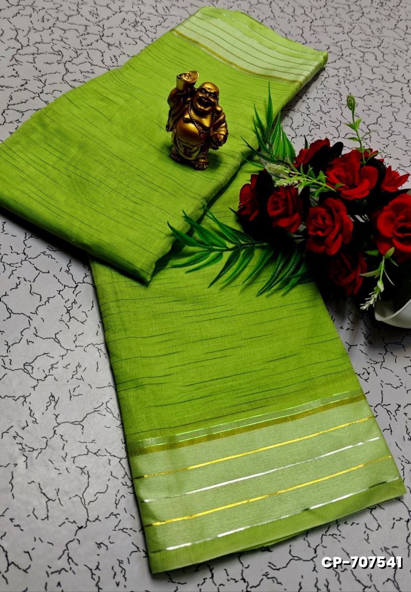 FANCY PLAIN COTTON  SOFT SILK SAREES - LIGHT GREEN