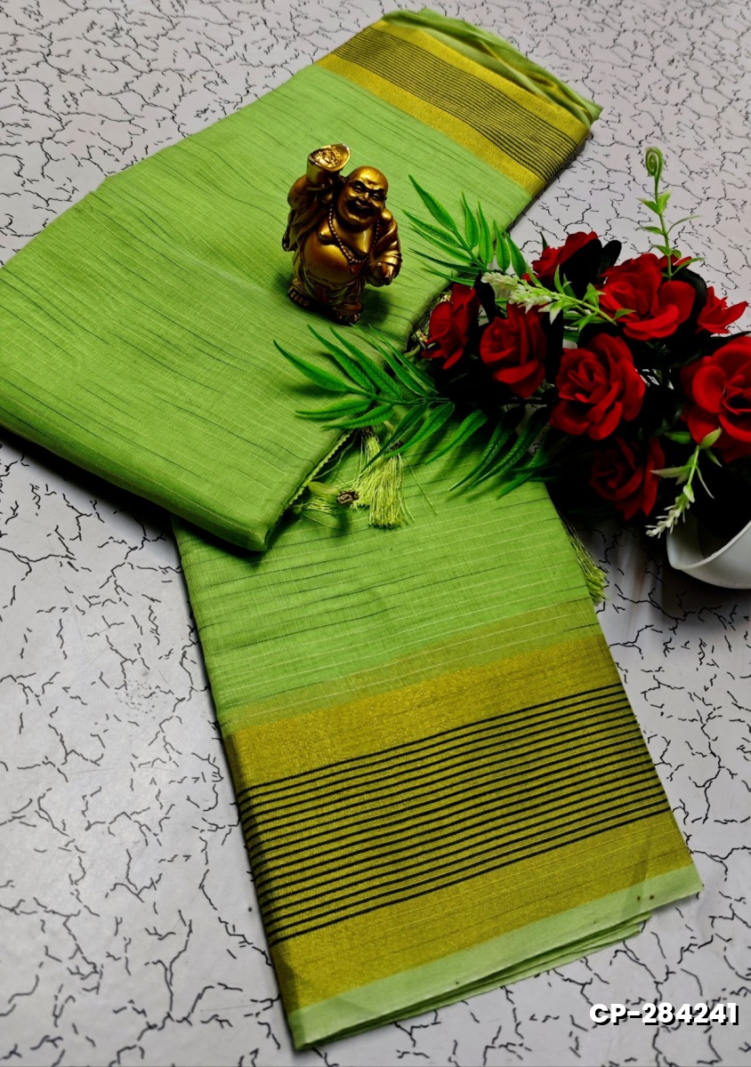 FANCY PLAIN COTTON SOFT SILK SAREES - LIGHT GREEN