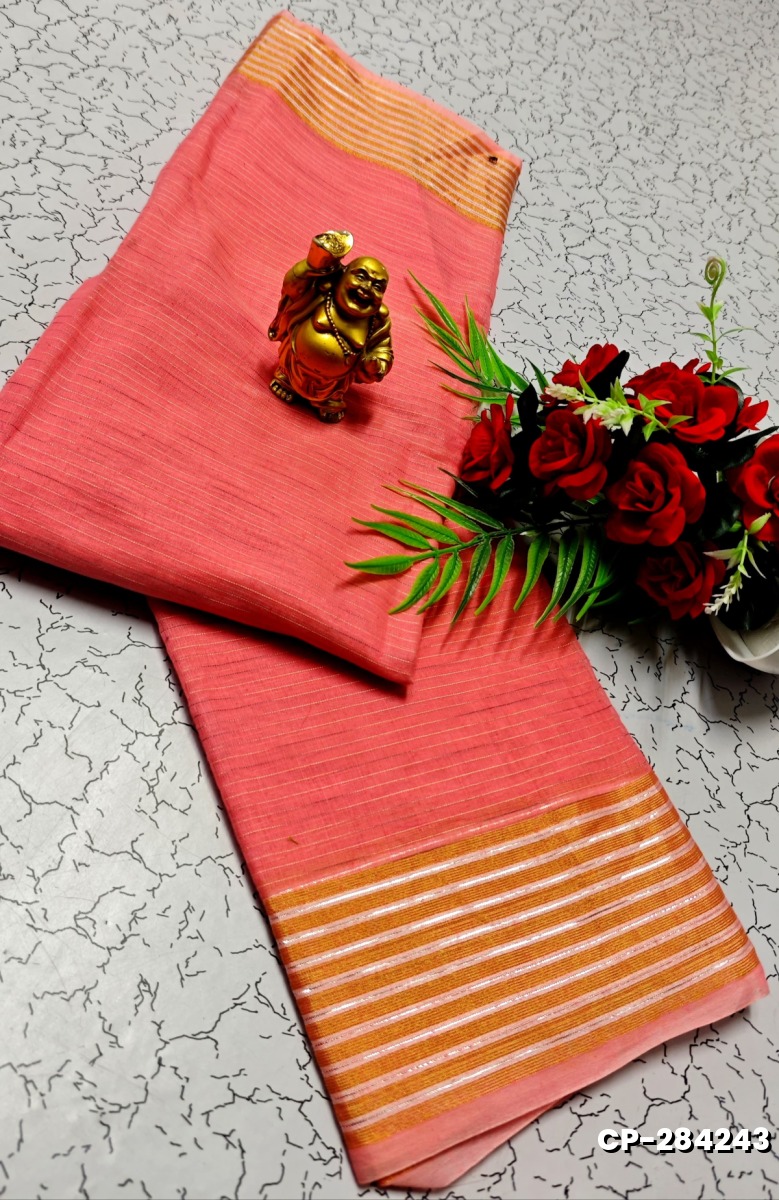 FANCY PLAIN COTTON SOFT SILK SAREES - LIGHT PINK