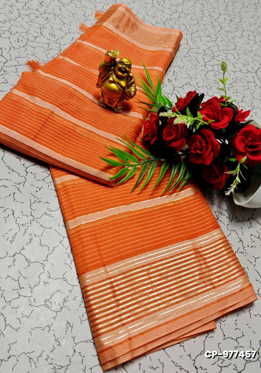 FANCY PLAIN COTTON SOFT SILK SAREES - LIGHT ORANGE