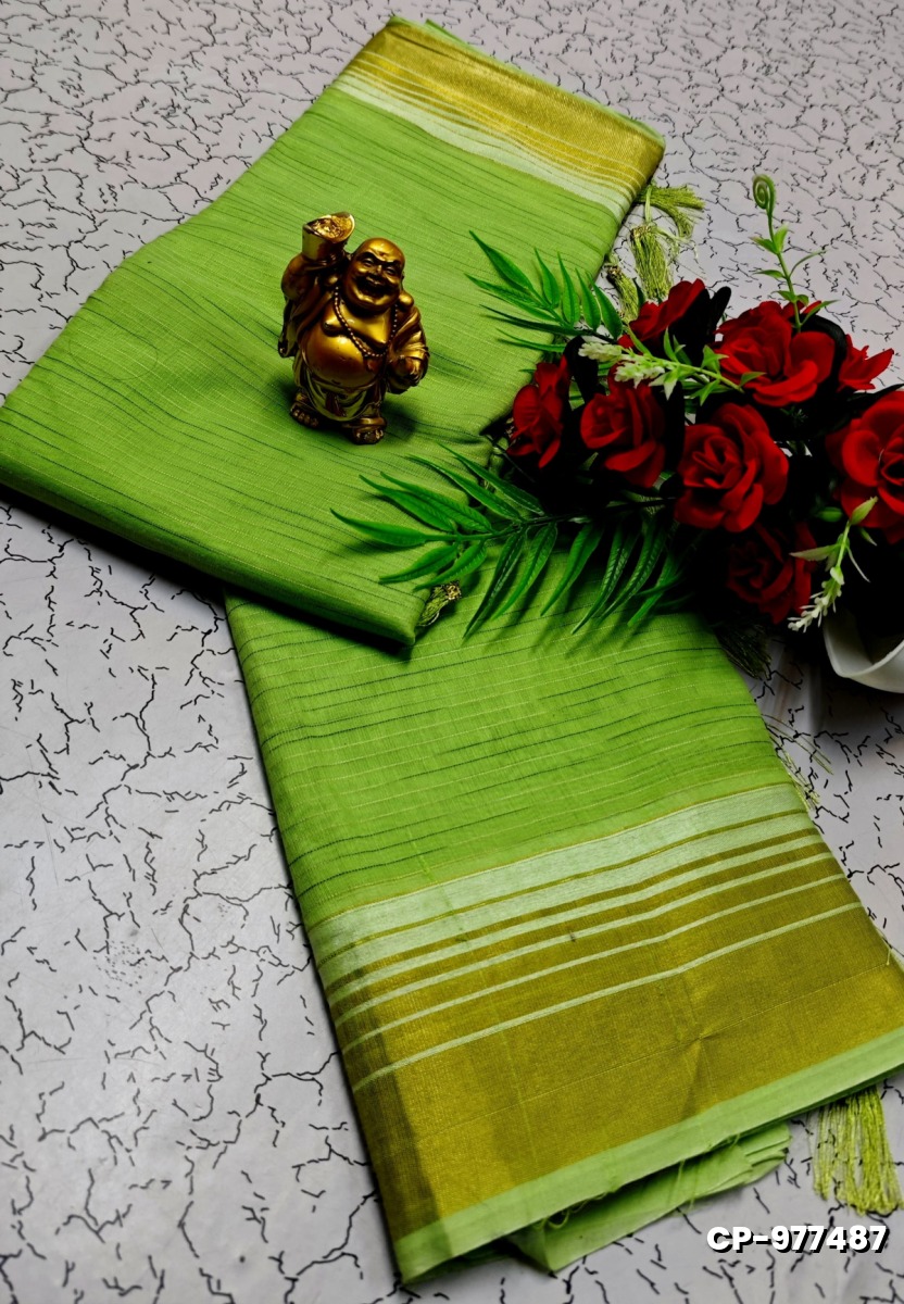 FANCY PLAIN COTTON SOFT SILK SAREES - FLORAISON GREEN (1)
