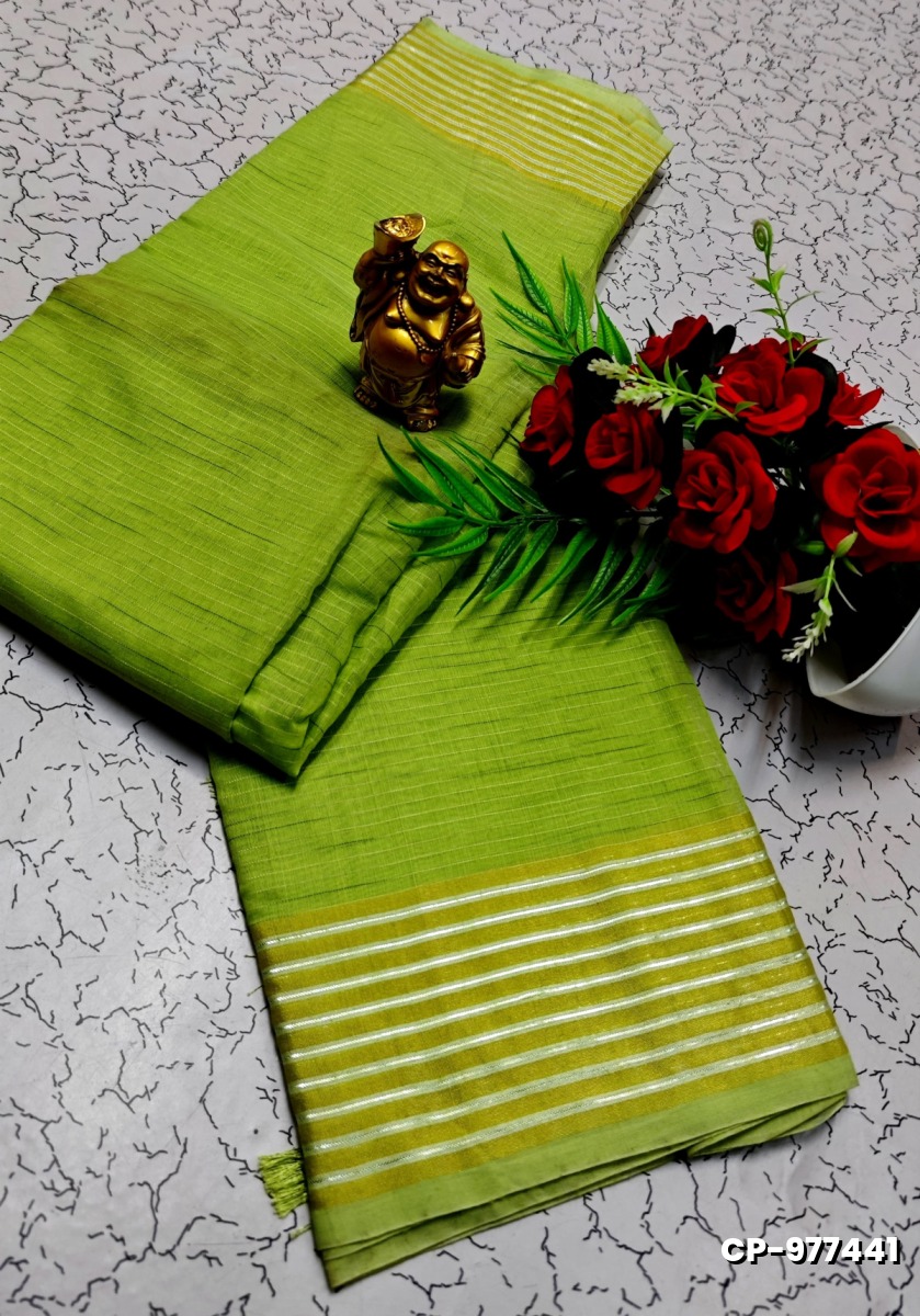 FANCY PLAIN COTTON SOFT SILK SAREES - LIGHT GREEN (1)