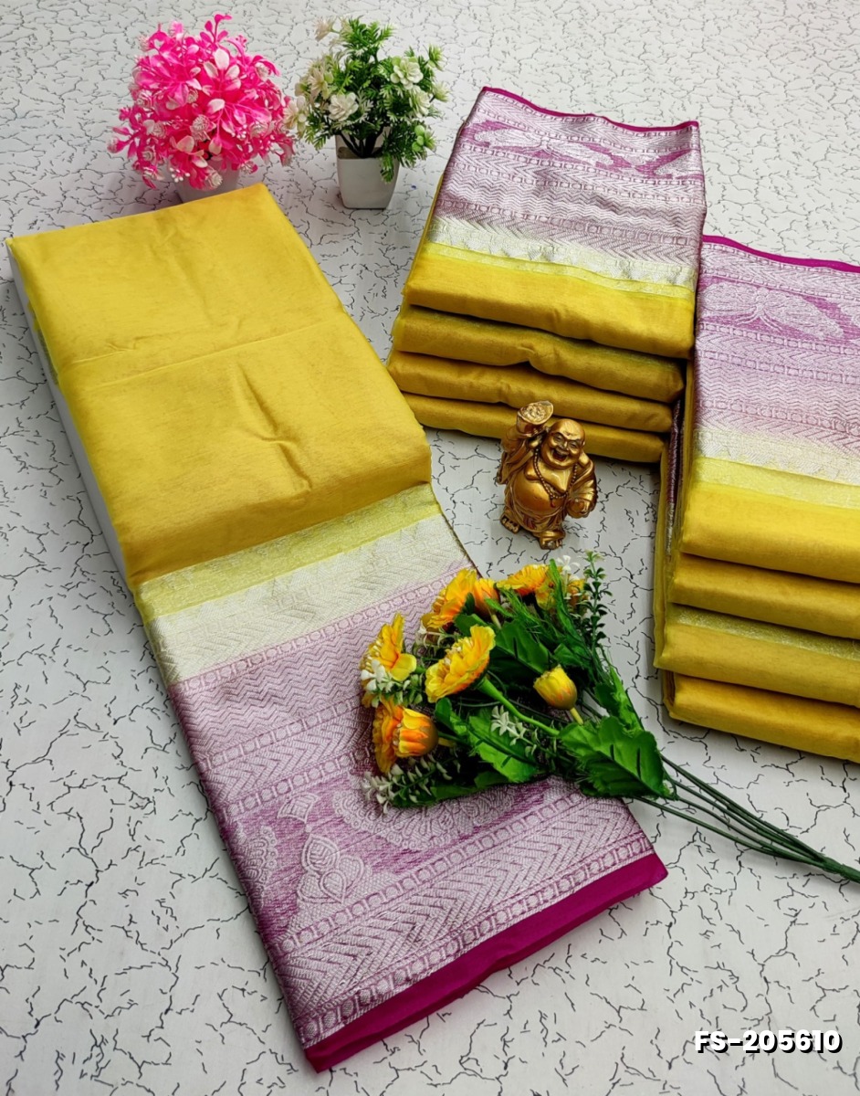 FANCY SILVAR ZARI PLAIN SOFT SILK SAREES - YELLOW (1)