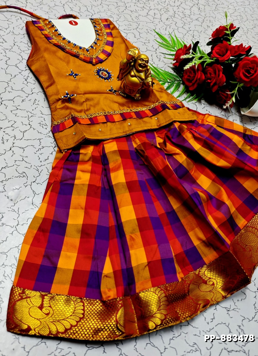 KIDS TRENDY WEAR PATTU PAVADAI SET - BRONCE COLOUR