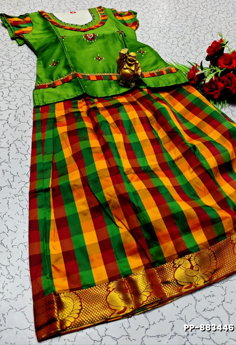 KIDS TRENDY WEAR PATTU PAVADAI SET - LIGHT GREEN SHADE