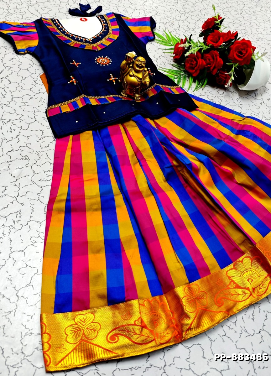 KIDS TRENDY WEAR PATTU PAVADAI SET - R BLUE