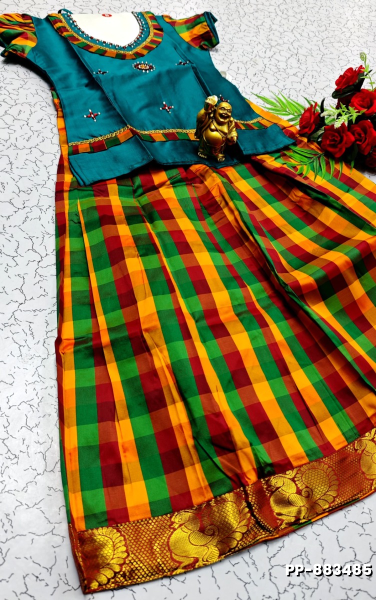 KIDS TRENDY WEAR PATTU PAVADAI SET - BLUE SHADE