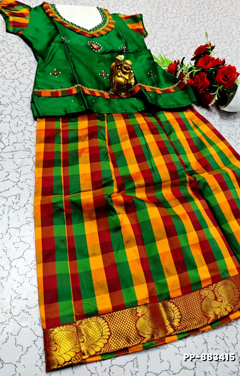 KIDS TRENDY WEAR PATTU PAVADAI SET - GREEN