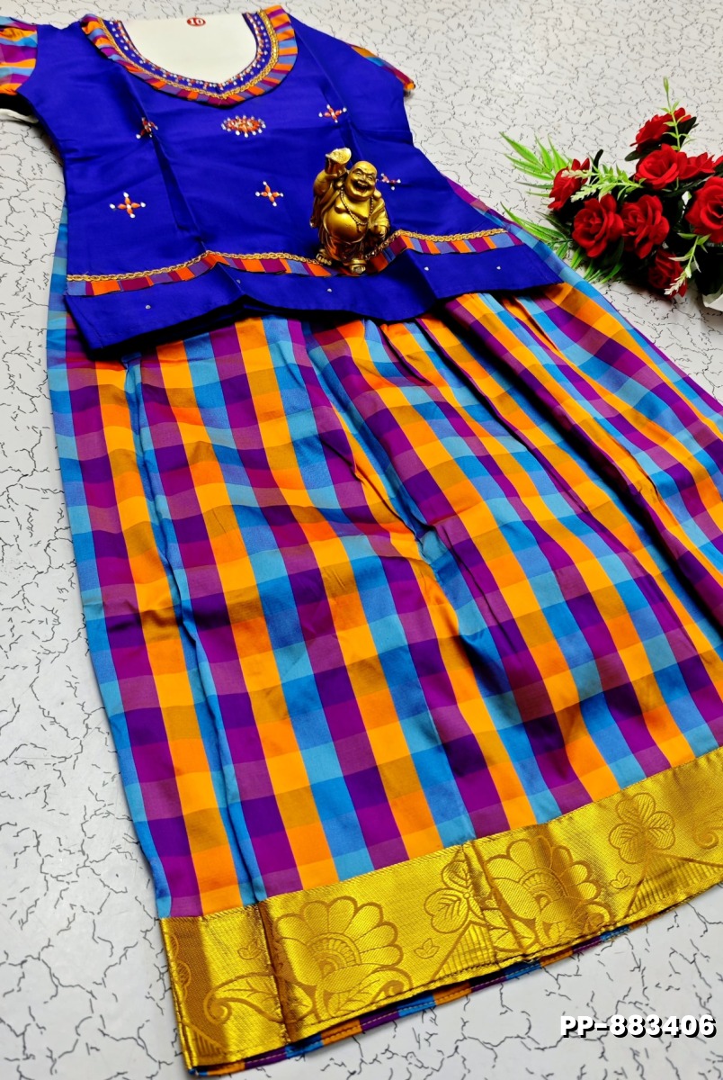 KIDS TRENDY WEAR PATTU PAVADAI SET - ROYAL BLUE