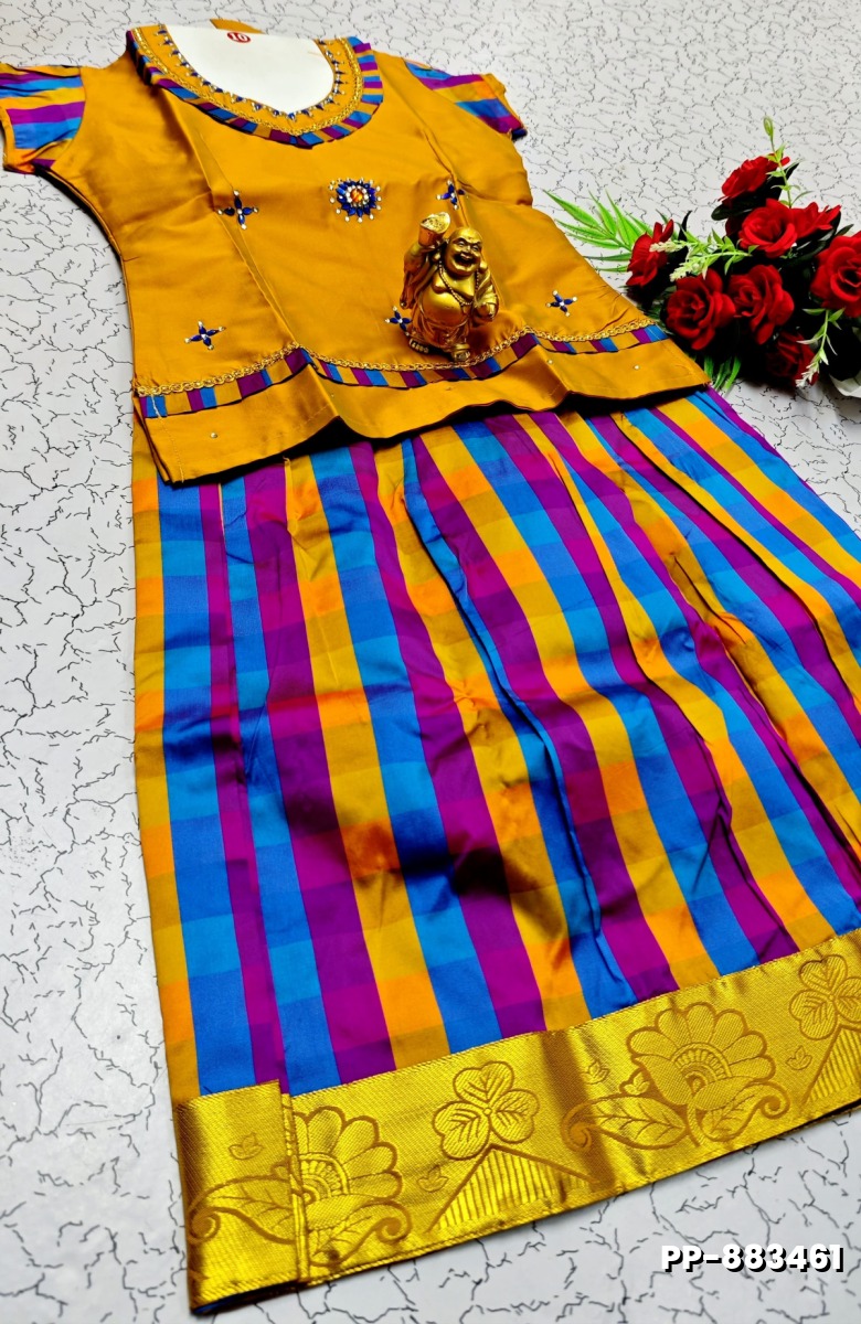 KIDS TRENDY WEAR PATTU PAVADAI SET - YELLOW COLOR