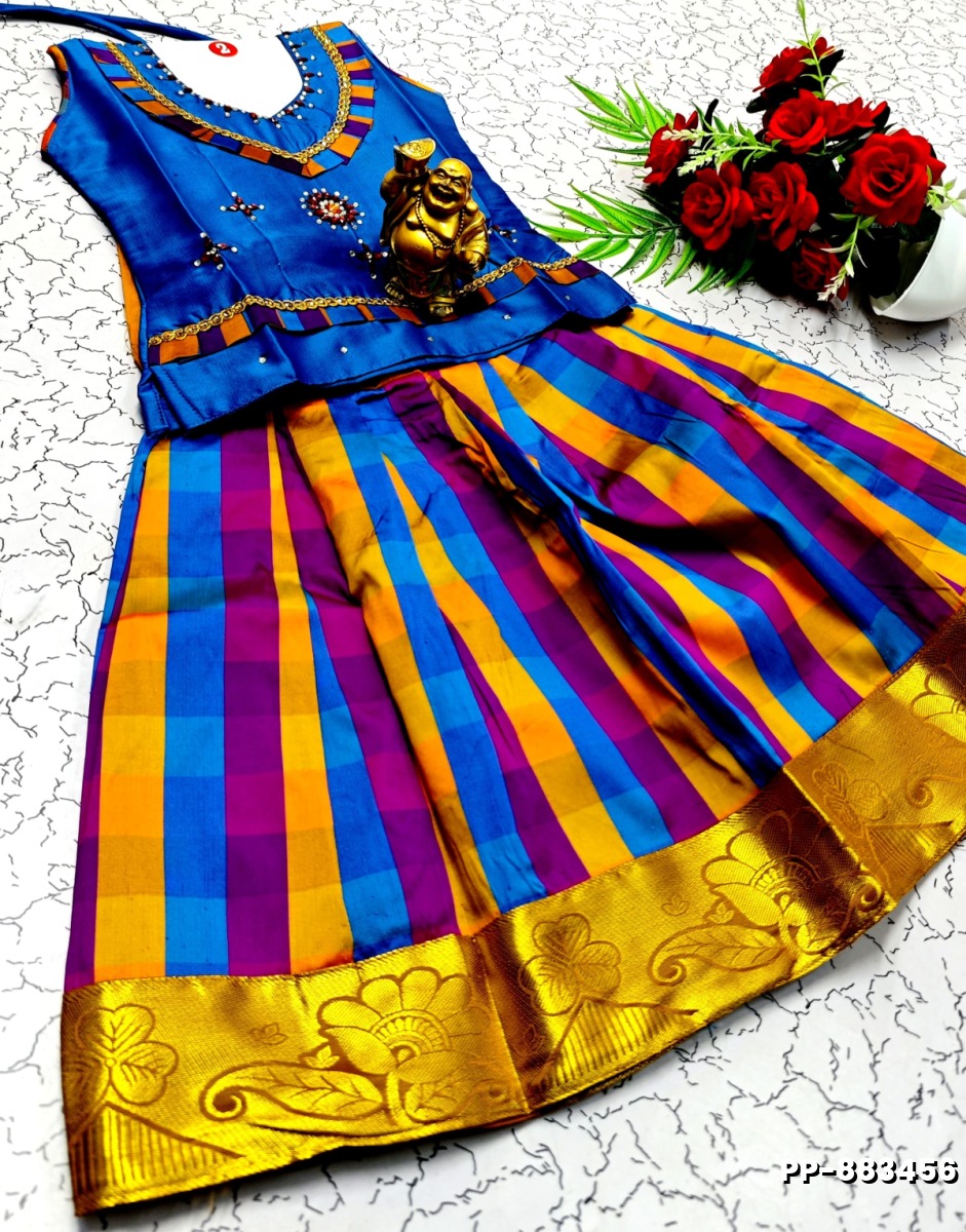 KIDS TRENDY WEAR PATTU PAVADAI SET - NORMAL  BLUE