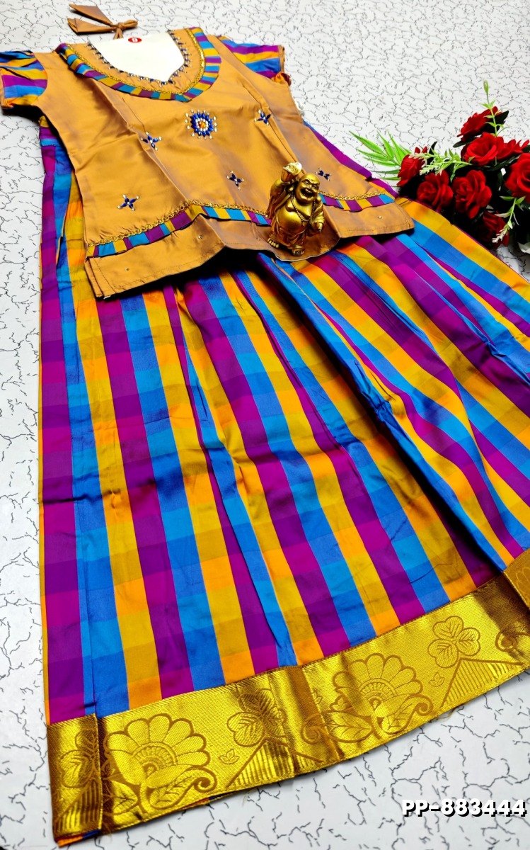 KIDS TRENDY WEAR PATTU PAVADAI SET - LIGHT YELLOW