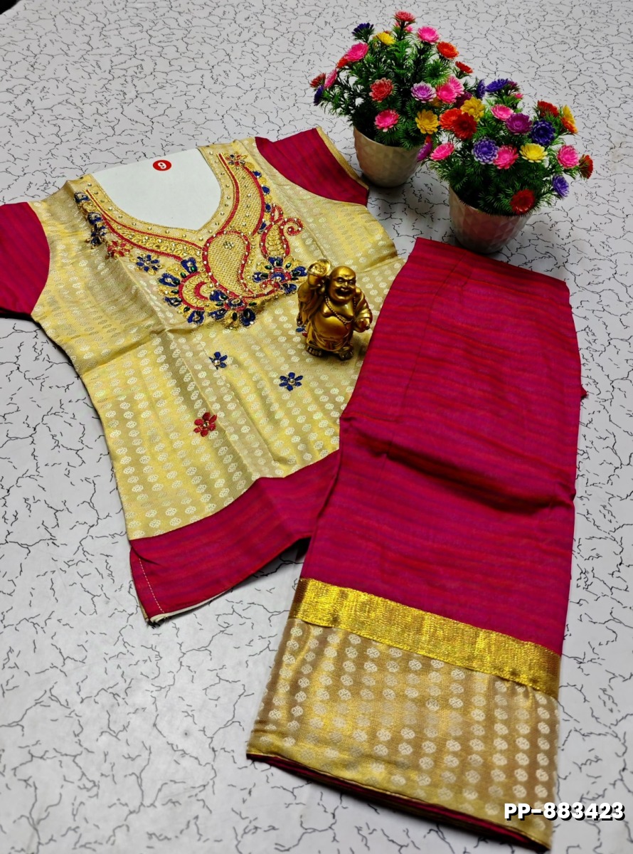 KIDS TRENDY WEAR PATTU PAVADAI SET - LIGHT SANDLE