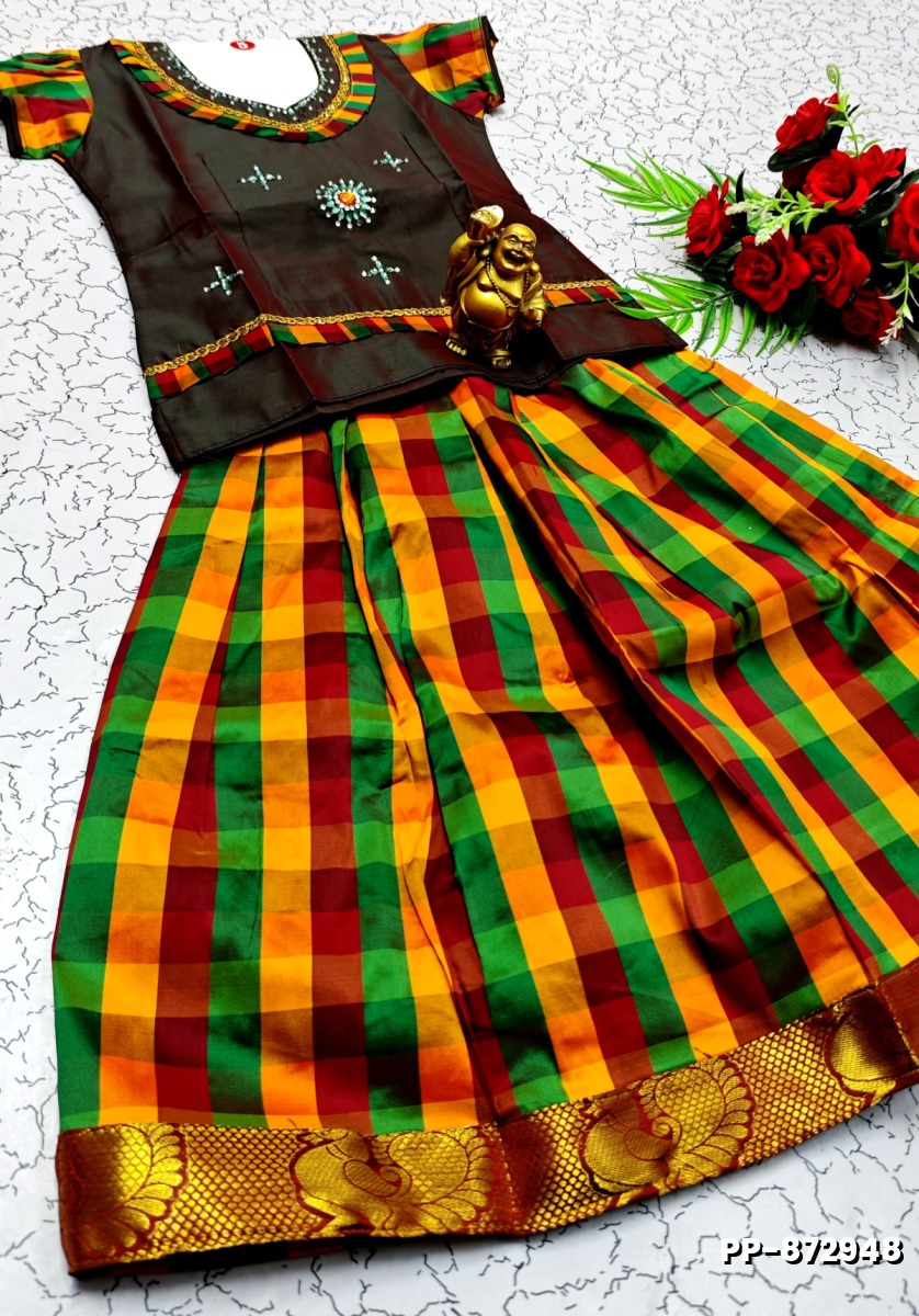 KIDS TRENDY WEAR PATTU PAVADAI SET - LIGHT COLOUR