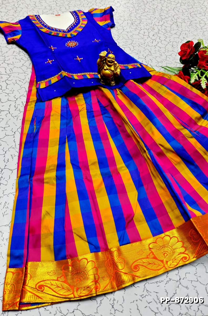 KIDS TRENDY WEAR PATTU PAVADAI SET - ROYAL BLUE (1)