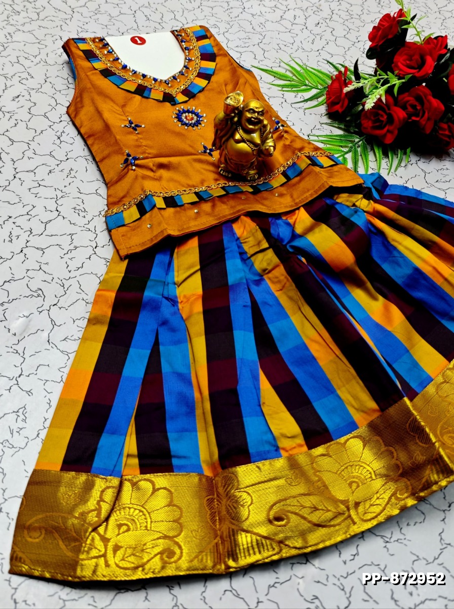 KIDS TRENDY WEAR PATTU PAVADAI SET - VENTHAYA COLOUR (1)