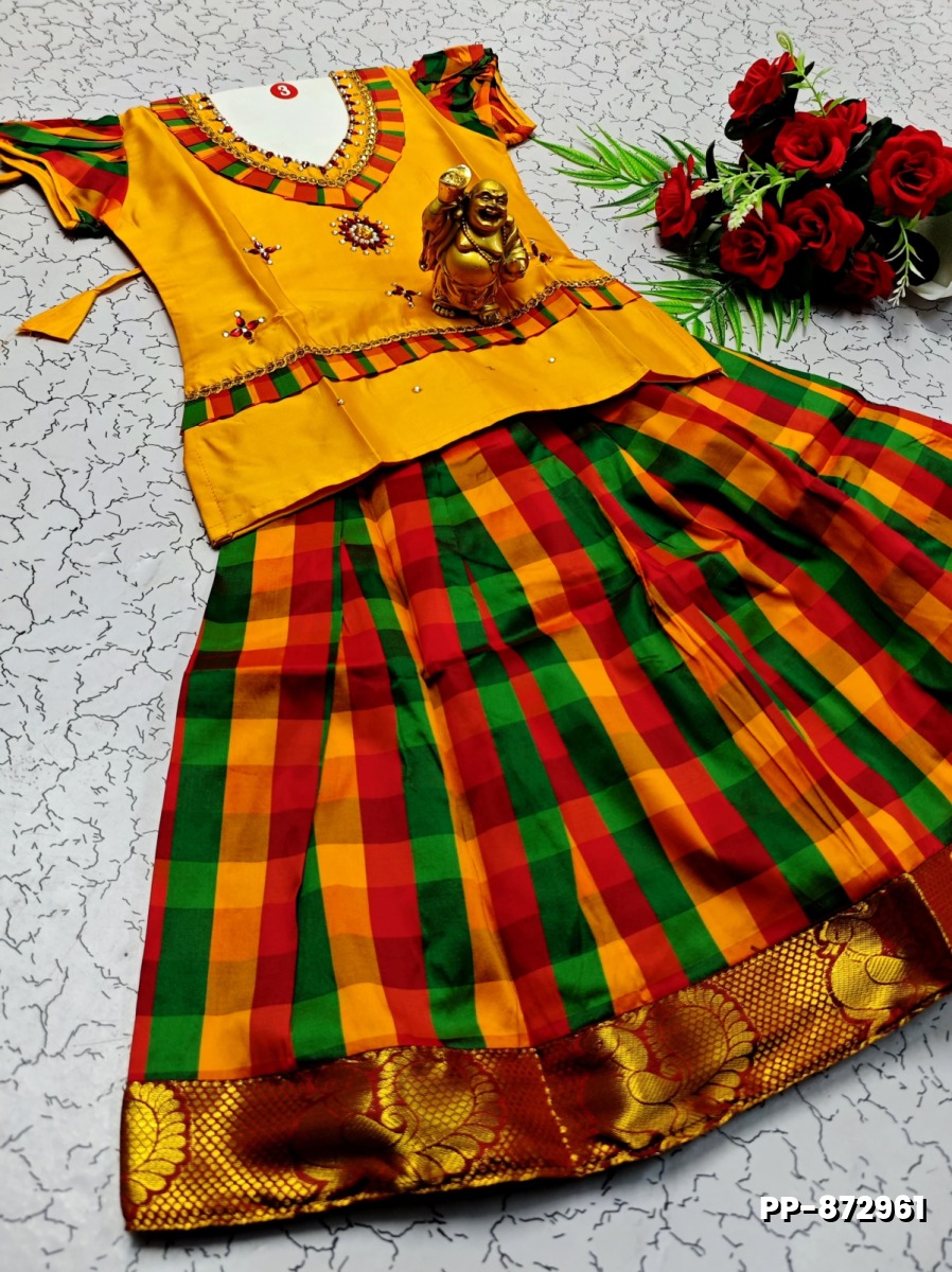 KIDS TRENDY WEAR PATTU PAVADAI SET - YELLOW COLOR (1)