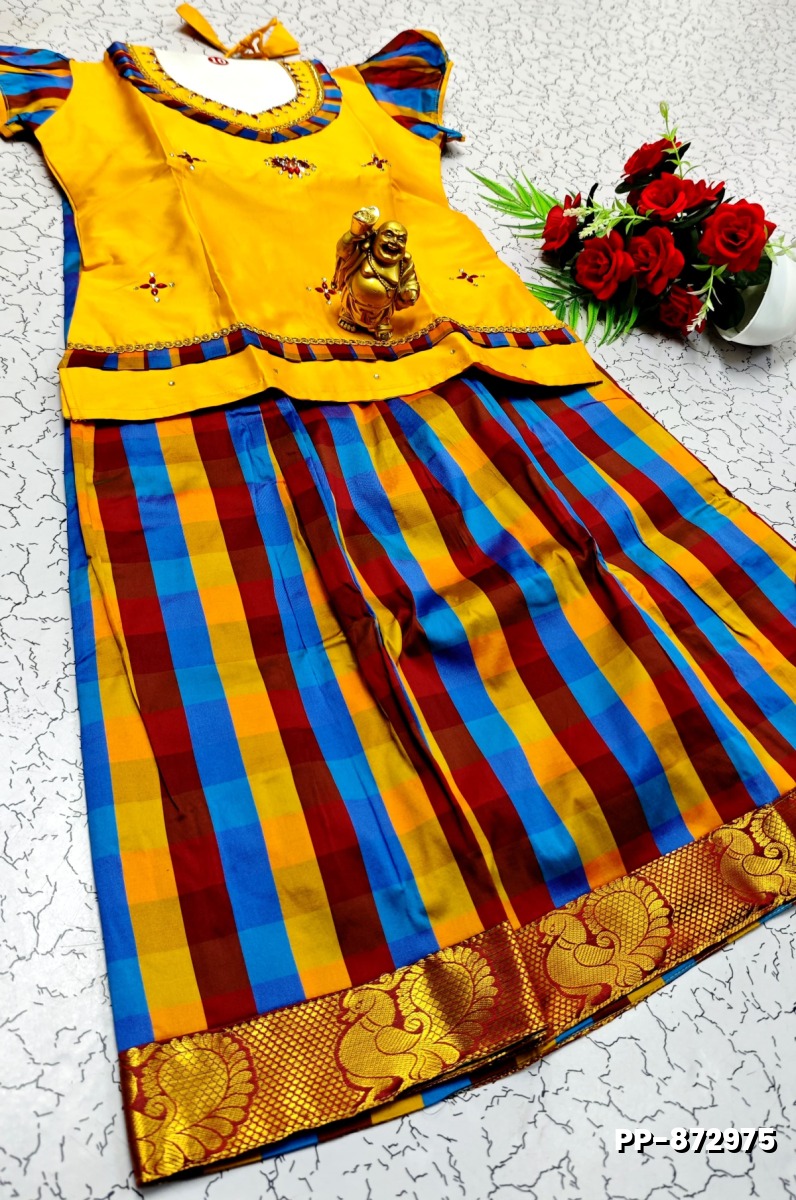 KIDS TRENDY WEAR PATTU PAVADAI SET - LEMON COLOUR (1)
