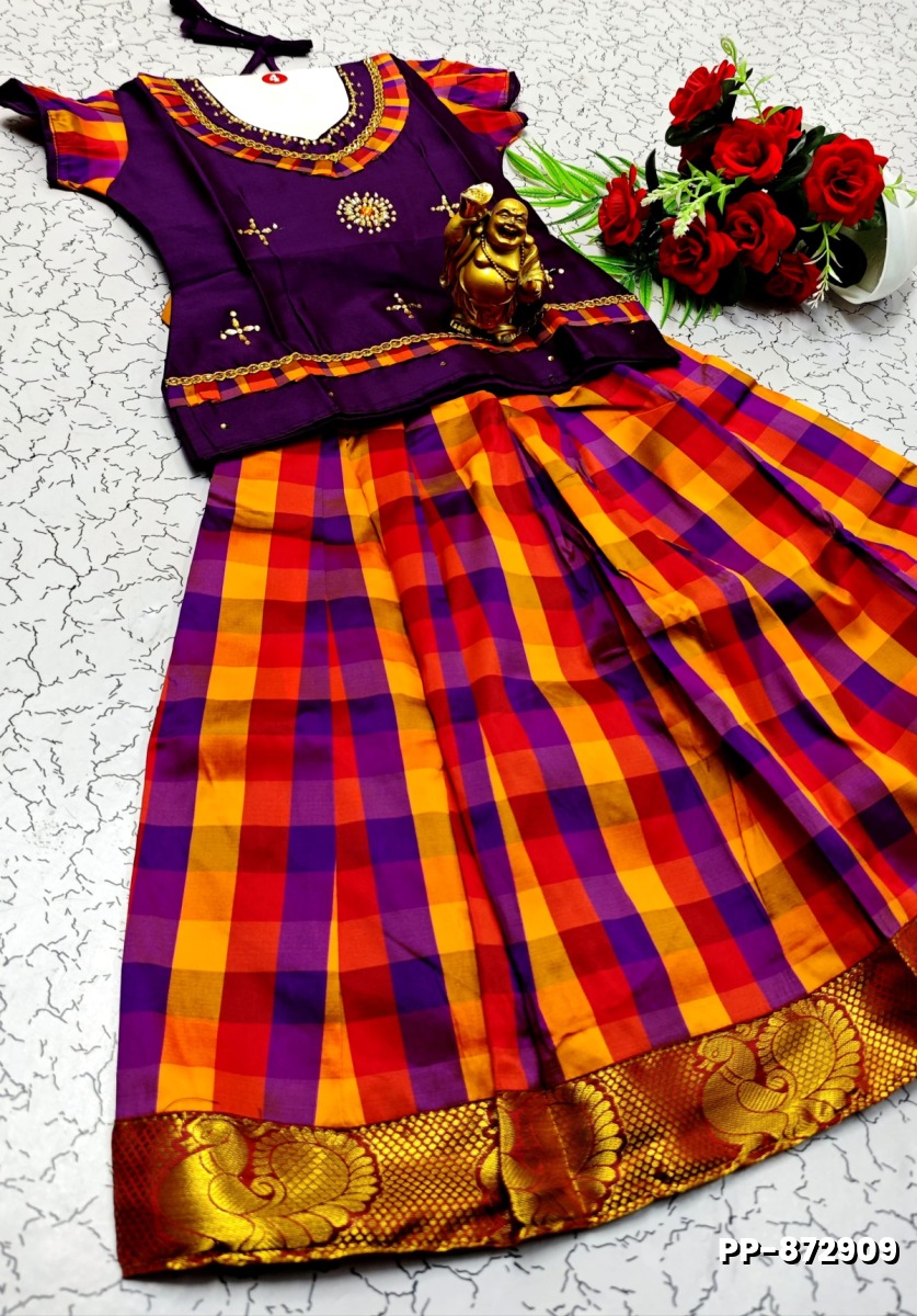 KIDS TRENDY WEAR PATTU PAVADAI SET - PURPLE COLOUR (1)