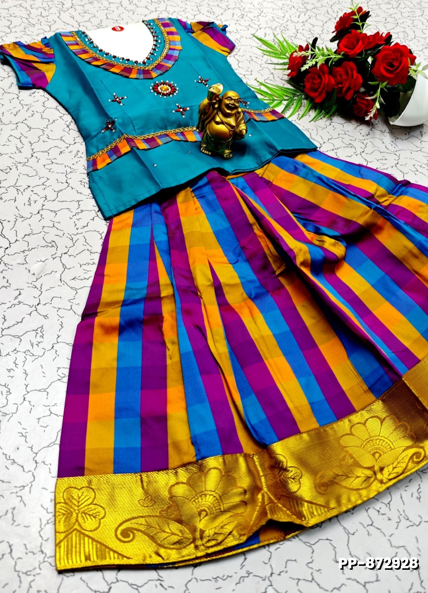 KIDS TRENDY WEAR PATTU PAVADAI SET - BULE (1)