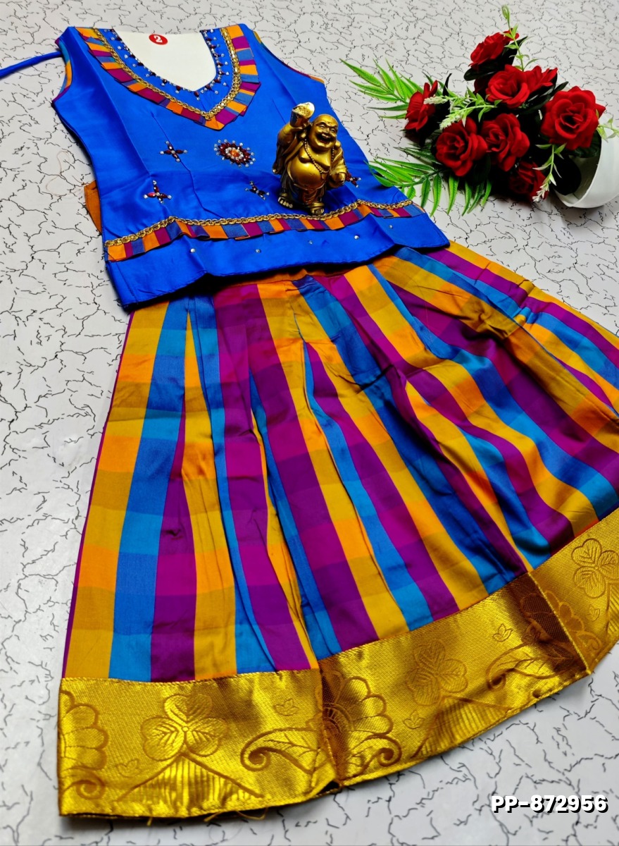 KIDS TRENDY WEAR PATTU PAVADAI SET - NORMAL  BLUE (1)