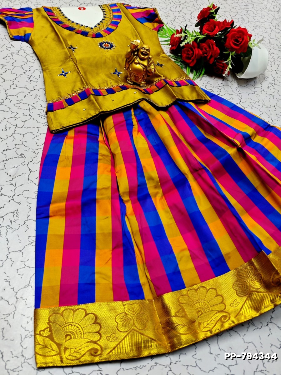 KIDS TRENDY WEAR PATTU PAVADAI SET - LIGHT YELLOW (2)