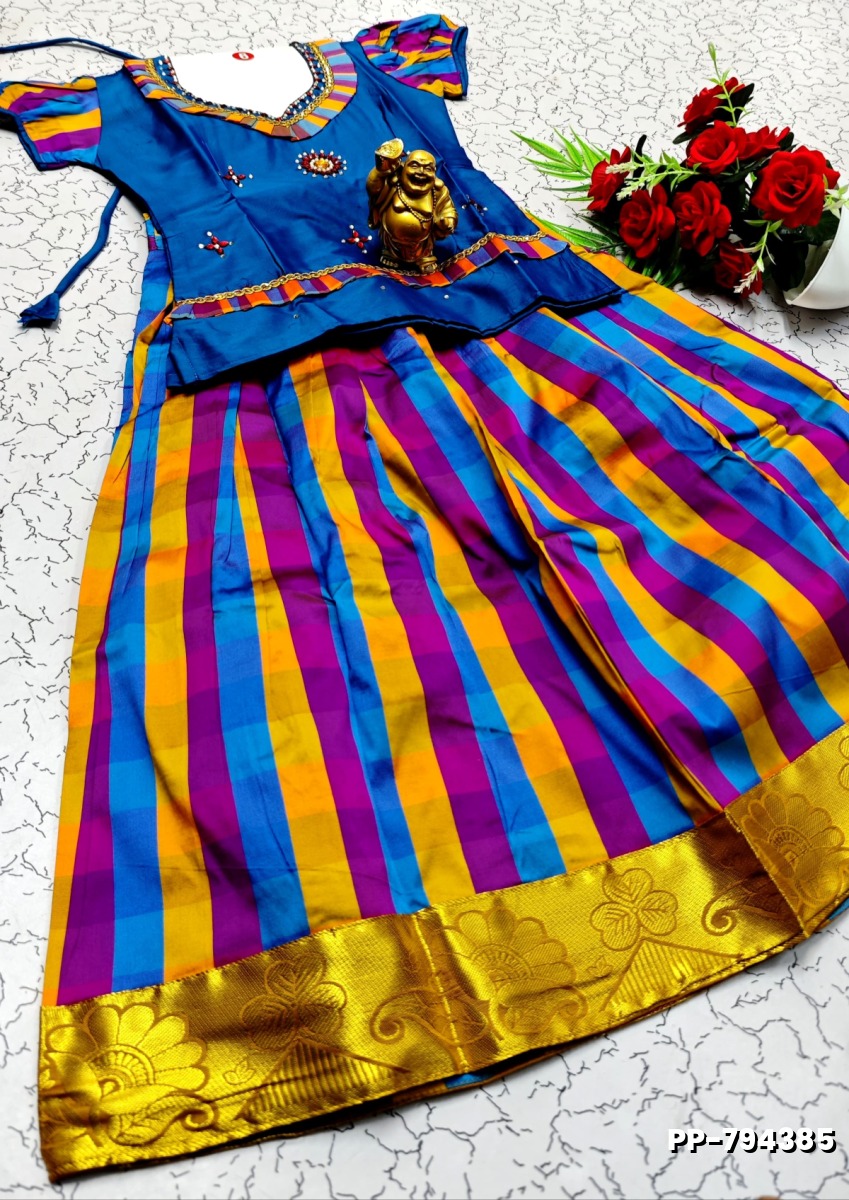 KIDS TRENDY WEAR PATTU PAVADAI SET - BLUE SHADE (2)