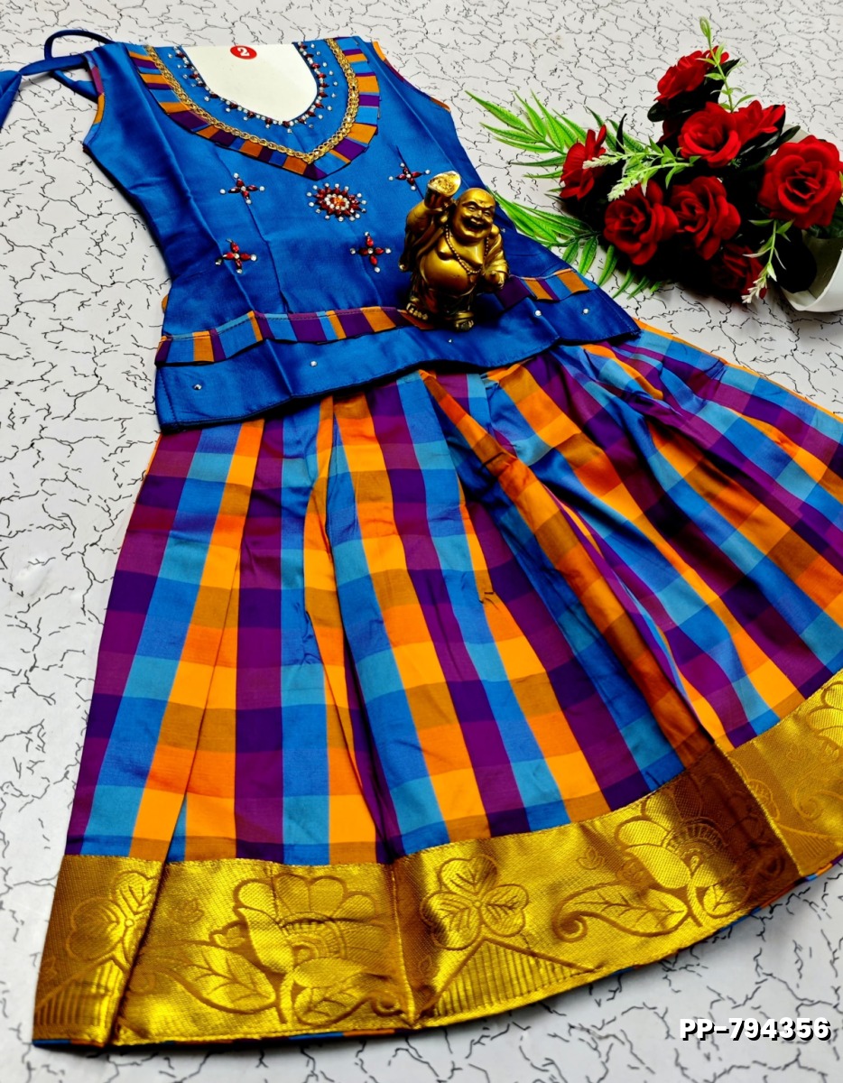 KIDS TRENDY WEAR PATTU PAVADAI SET - NORMAL  BLUE (2)