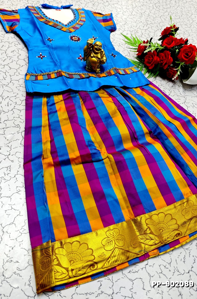 KIDS TRENDY WEAR PATTU PAVADAI SET - BLUE COLOUR