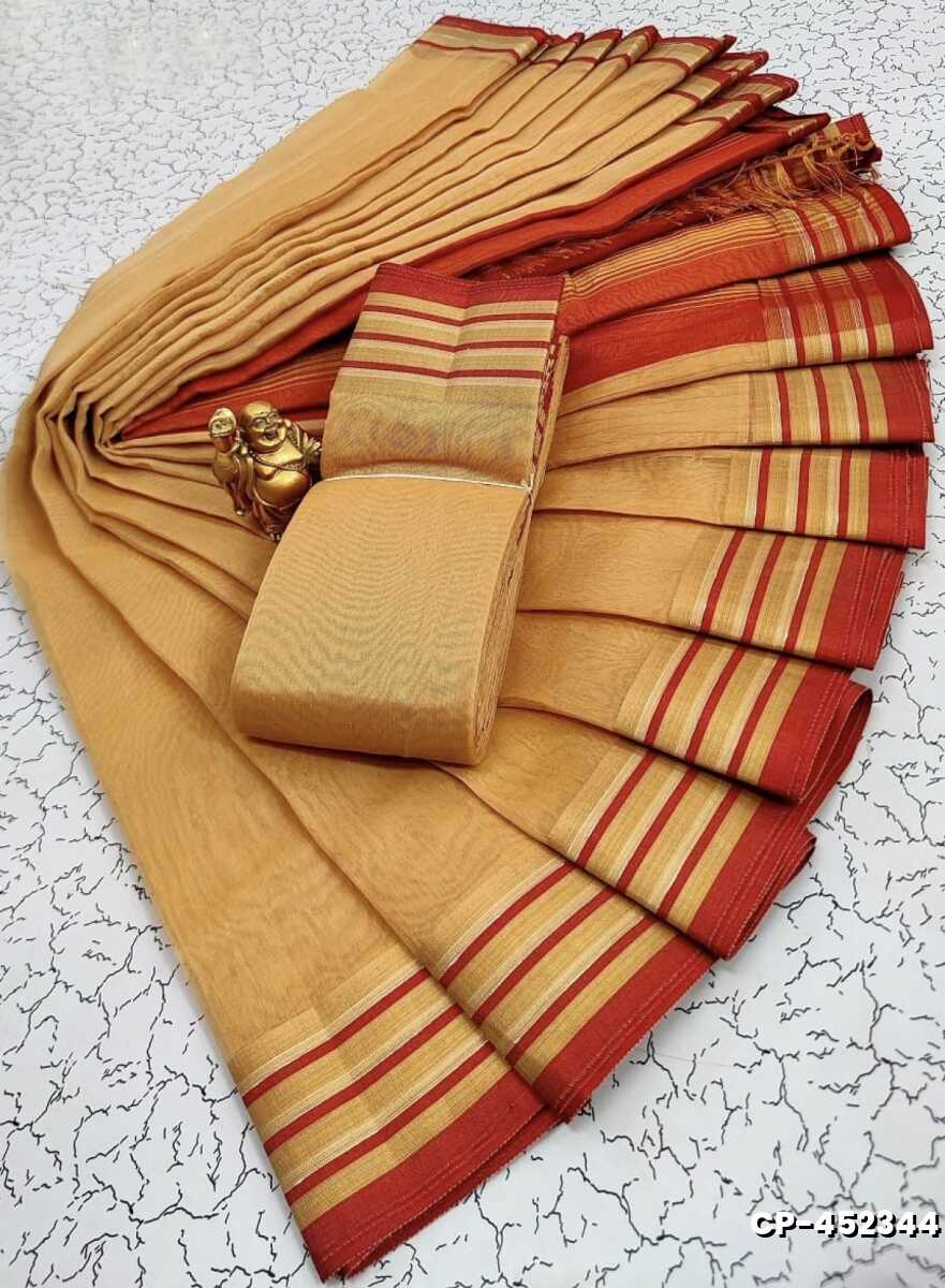 FANCY PLAIN COTTON SOFT SILK SAREES - LIGHT YELLOW