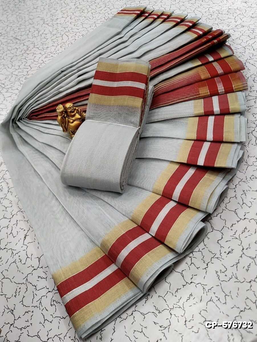 FANCY PLAIN COTTON SOFT SILK SAREES - LIGHT SKY BLUE