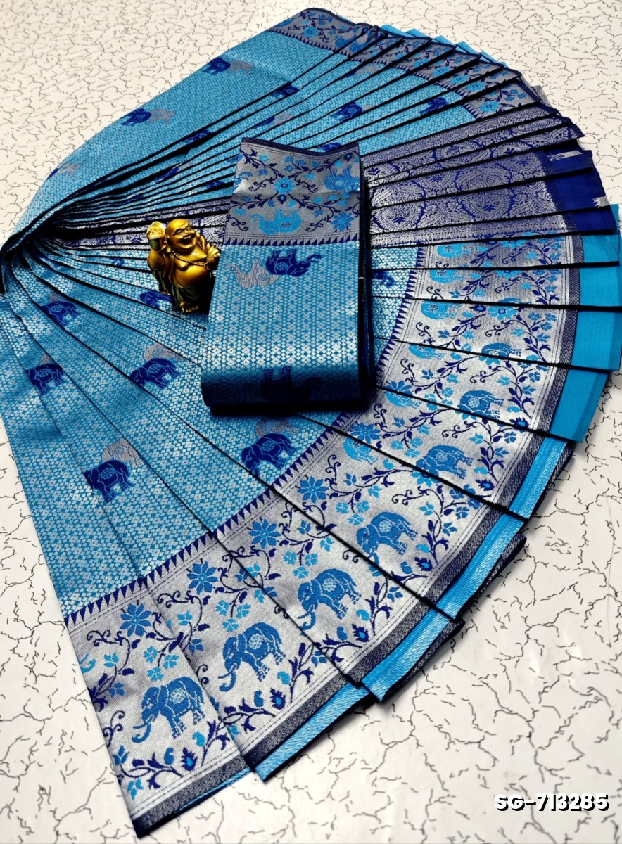 KUBERA PATTU ELITE BRIDAL RAPIER FANCY LIGHT WEIGHT SILK  TYPE SAREES - BLUE SHADE
