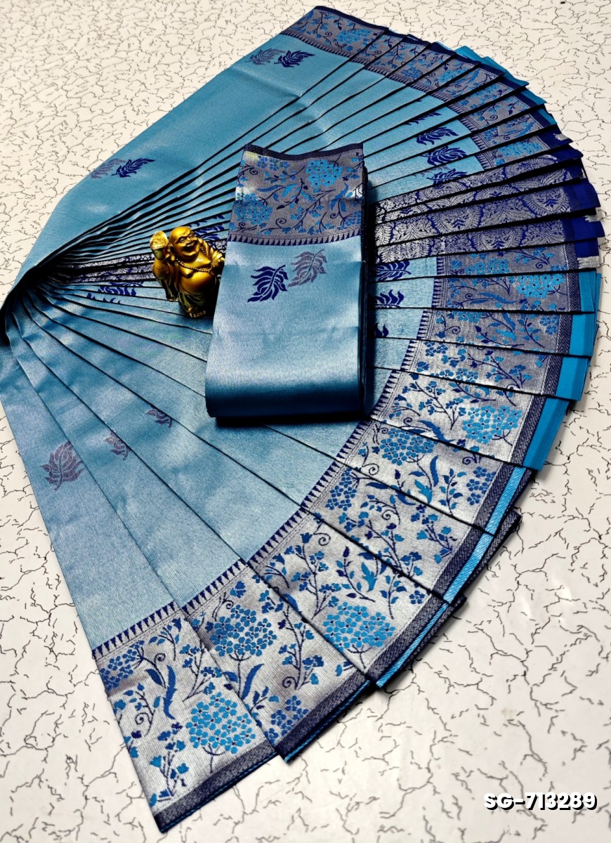 KUBERA PATTU ELITE BRIDAL RAPIER FANCY LIGHT WEIGHT SILK  TYPE SAREES - BLUE COLOUR