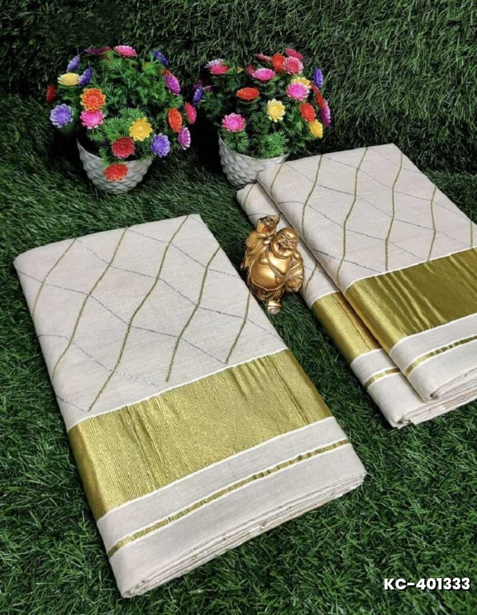 TRENDING KERALA SPECIAL FULL WORK EMBOSSED DIGITAL PRINTING TISSUE SAREE COLLECTIONS - CREAM (5)
