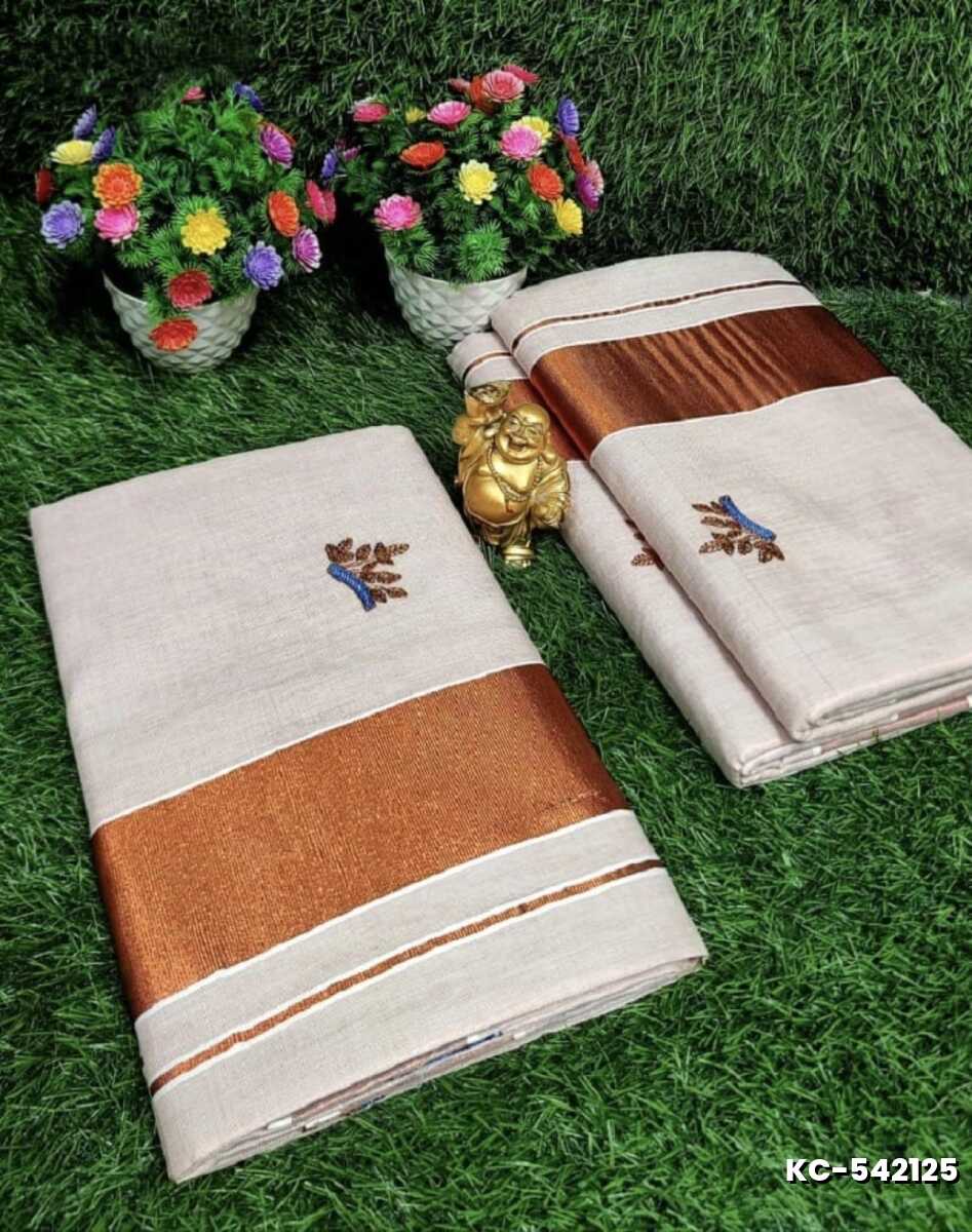 TRENDING KERALA SPECIAL FULL WORK EMBOSSED DIGITAL PRINTING TISSUE SAREE COLLECTIONS - WHITE (13)